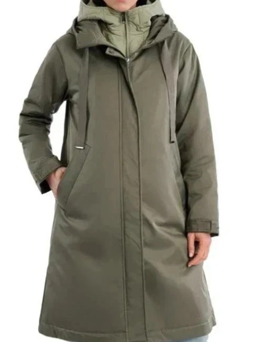 Bernardo Women's Large Green Removeable Bib Hooded Full Zip Jacket Raincoat NWT
